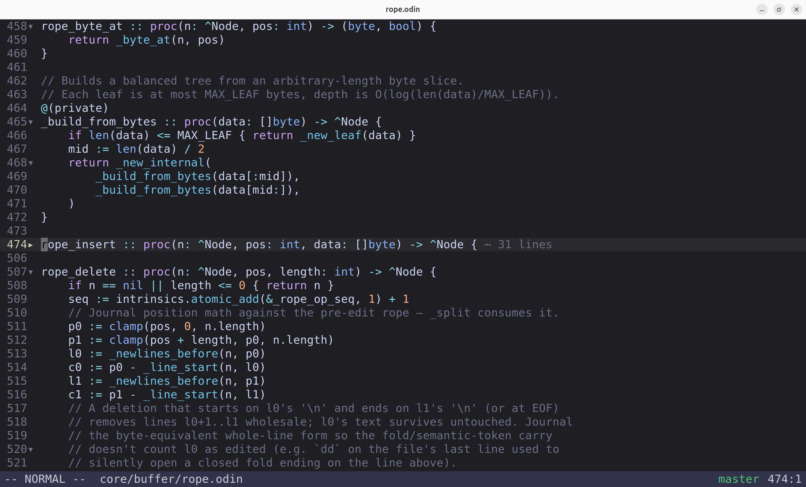 Editing with syntax highlighting and code folding